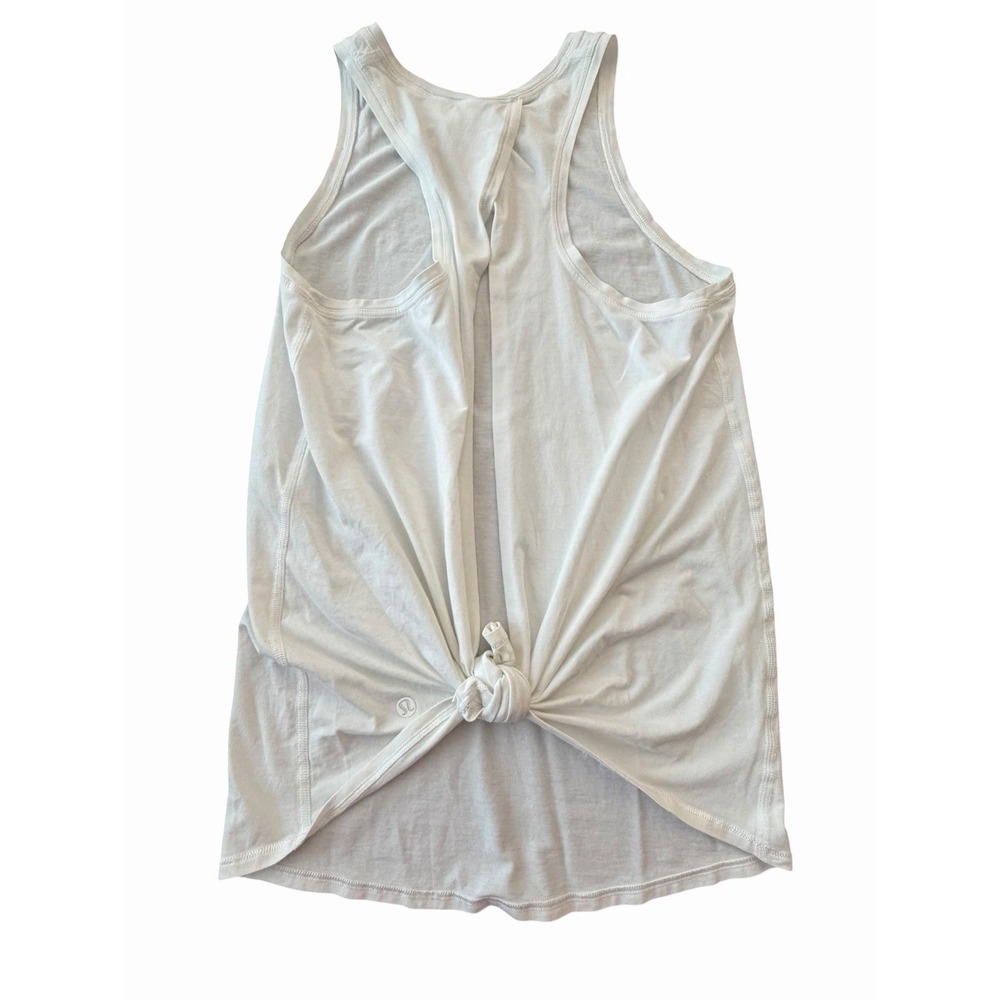 Lululemon All Tied Up Tank Sz 4?White Open Back Pima Cotton Yoga Workout NNN17-2